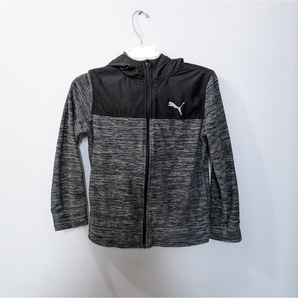 PUMA Full Zip Hooded Jacket, Gray Black, Boys Medium 10/12 - Picture 1 of 11